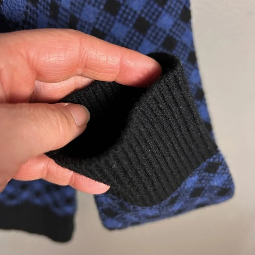 J Crew Lambswool Sweater Men's Small Blue‎ Black Gingham Check Crew Neck Preppy